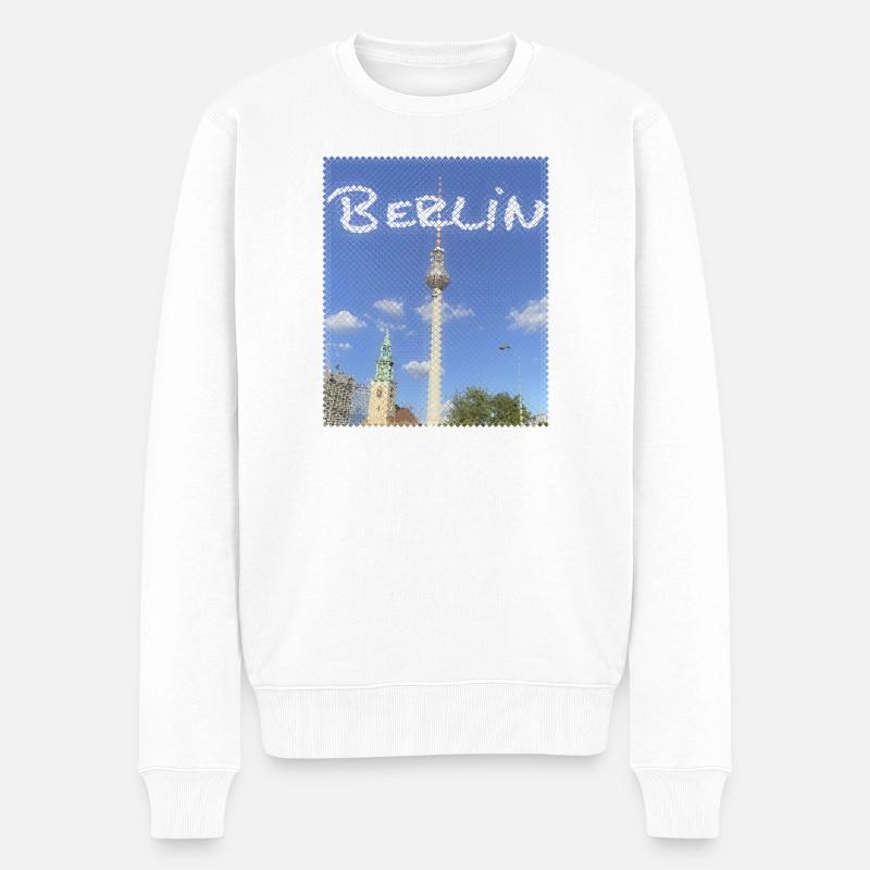 Berlin Fernsehturm Neon Design - Männer Premium Bio Pullover - Weiß