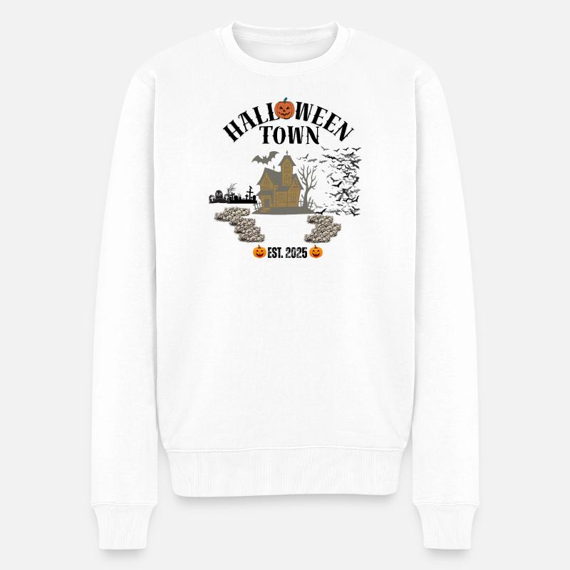 Maison hantée avec des citrouilles Halloween Design - Pull Premium bio Homme - blanc