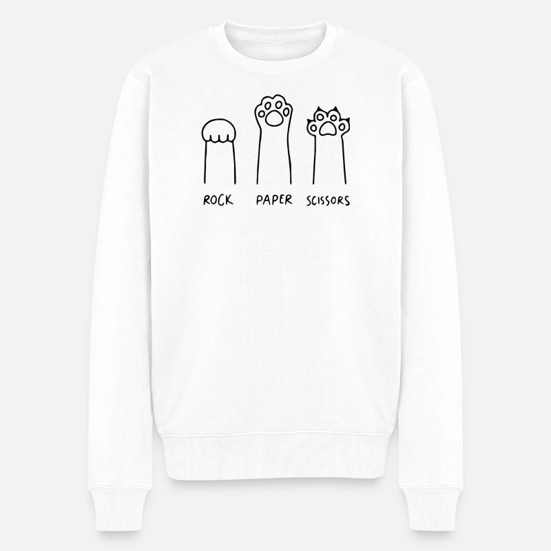 Katze Schere Stein Papier lustig - Männer Premium Bio Pullover - Weiß