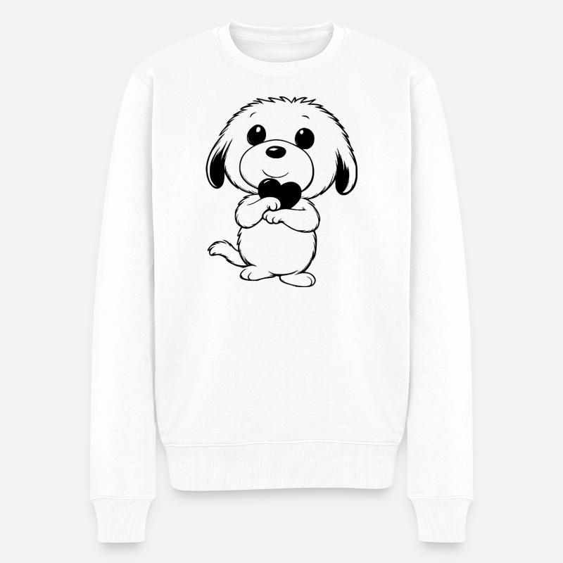 Niedlicher Hund mit Herz in den Pfoten - Männer Premium Bio Pullover - Weiß