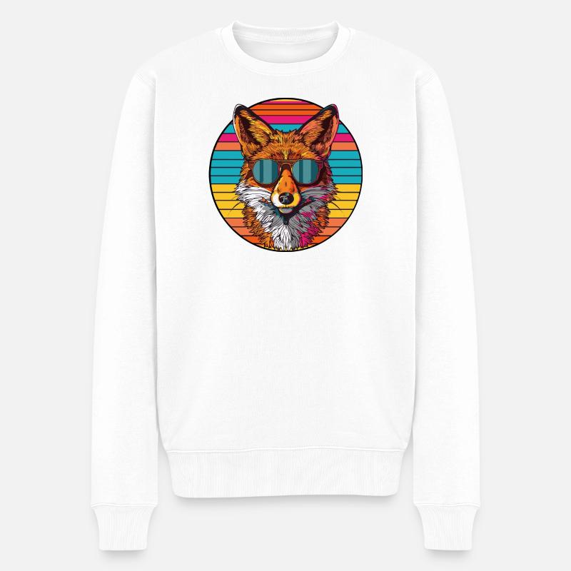 Retro Sonnenbrillen Fuchs Illustration - Männer Premium Bio Pullover - Weiß