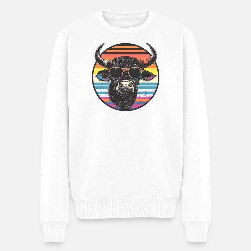 Lässiger Bison mit Sonnenbrille - Männer Premium Bio Pullover - Weiß