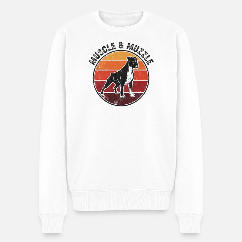 Muscle & Muzzle – Boxer Hund Motiv - Männer Premium Bio Pullover - Weiß