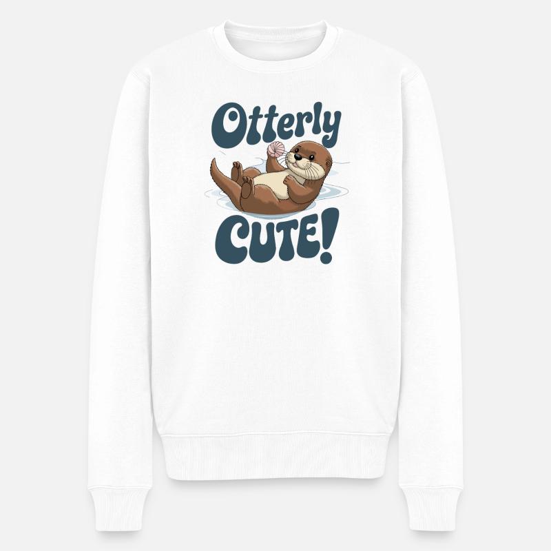 Otterly Süß Niedlicher Otter Mit Muschel - Männer Premium Bio Pullover - Weiß
