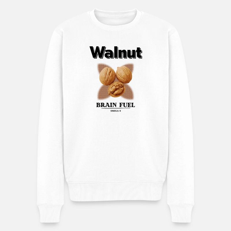 Walnuss Brain Fuel | Omega 3 Power - Männer Premium Bio Pullover - Weiß