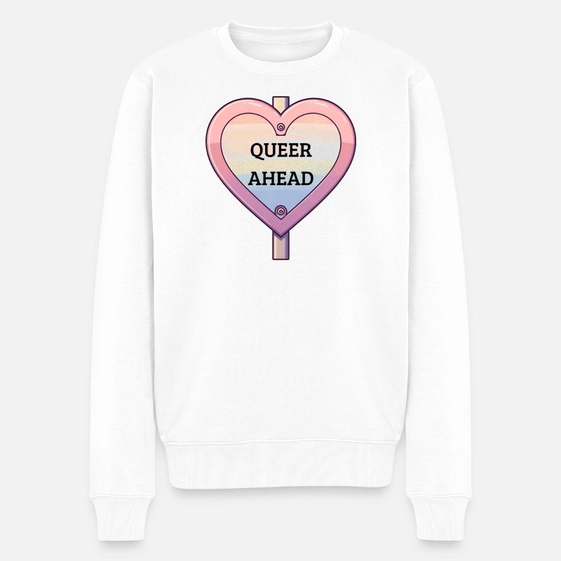 Queer Ahead – Panneau arc-en-ciel pastel - Pull Premium bio Homme - blanc