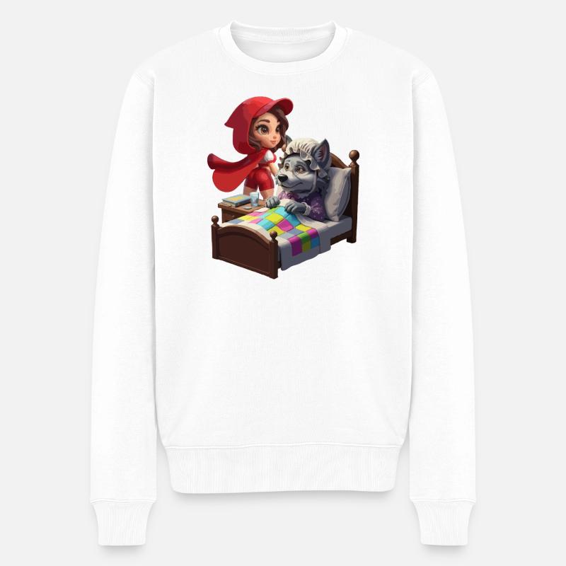 Rotkäppchen bei Oma Wolf - Männer Premium Bio Pullover - Weiß