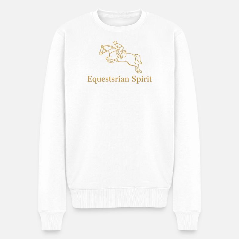 Eleganter Springreiter in Goldlinie - Männer Premium Bio Pullover - Weiß