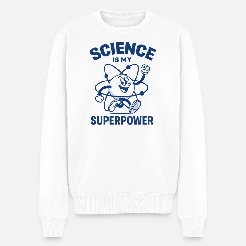 Wissenschaftlicher Superheld Motiviertes Design - Männer Premium Bio Pullover - Weiß