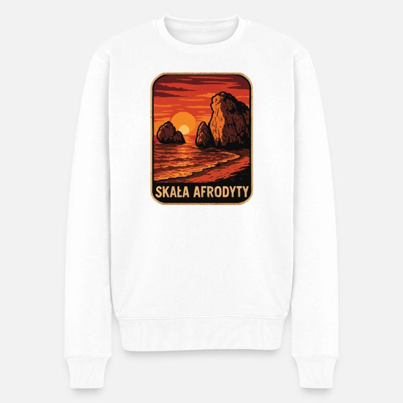 Aphrodites Felsen bei Sonnenuntergang - Männer Premium Bio Pullover - Weiß