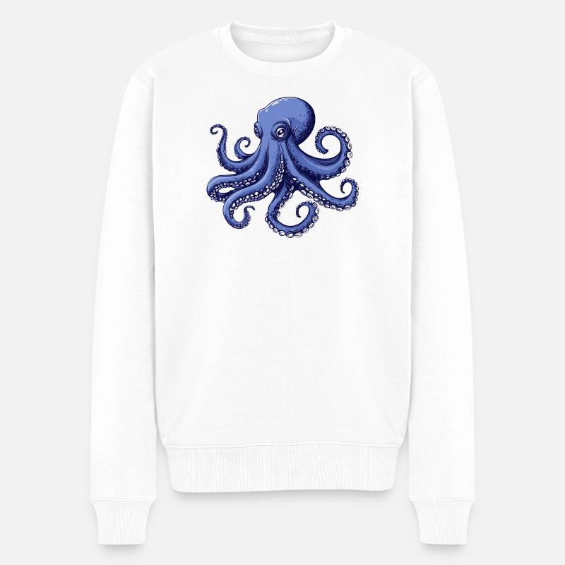 Meeresgeschmack Octopus Design - Männer Premium Bio Pullover - Weiß