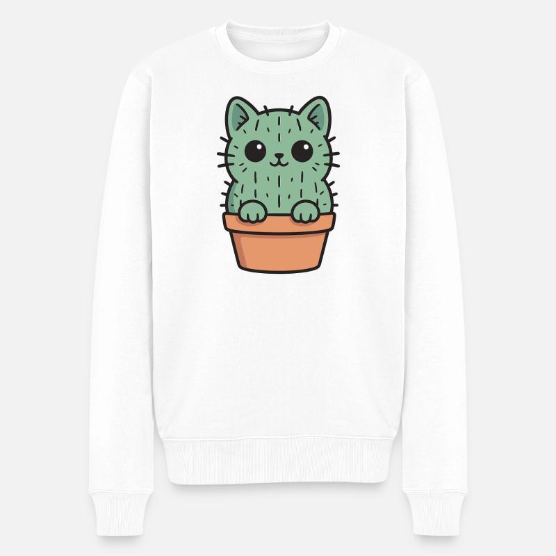 Conception de chaton cactus mignon - Pull Premium bio Homme - blanc