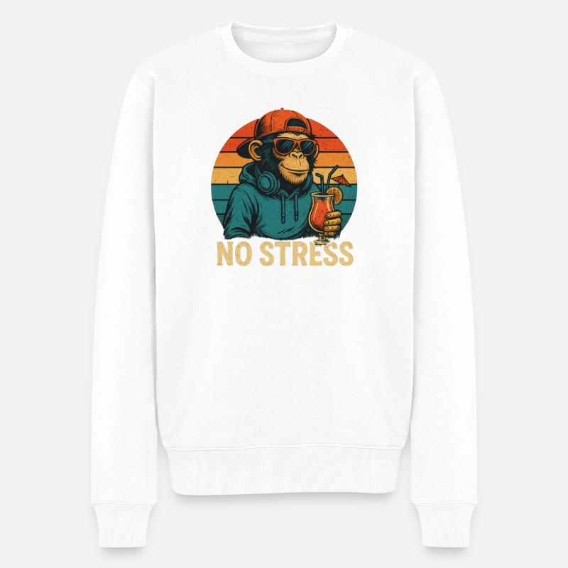 No Stress - Affe - Männer Premium Bio Pullover - Weiß