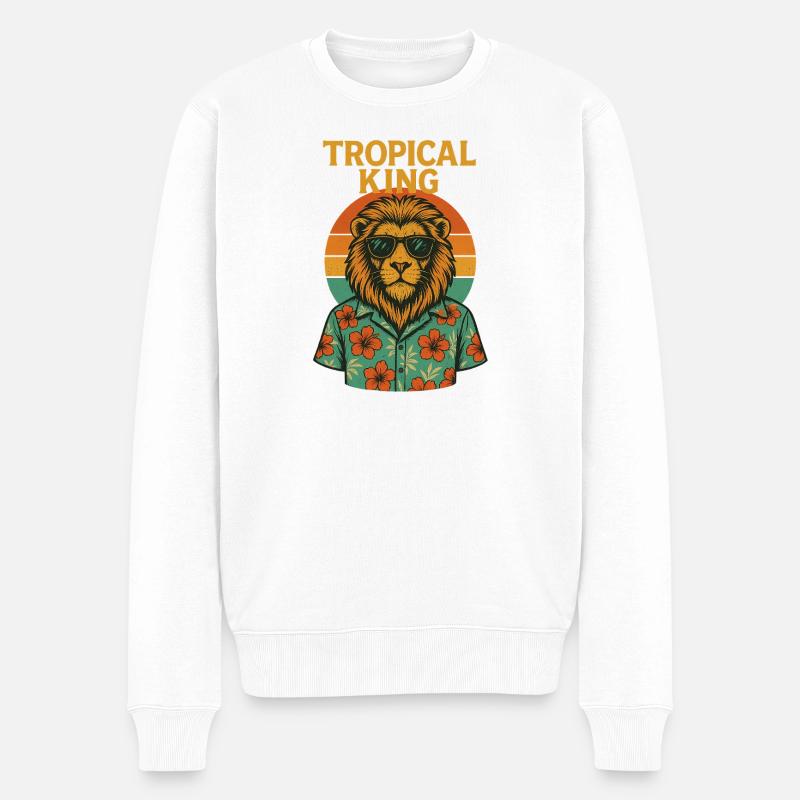 Tropical King - Löwe - Männer Premium Bio Pullover - Weiß
