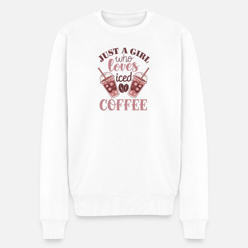 Mädchen, das Eiskaffee liebt - Männer Premium Bio Pullover - Weiß