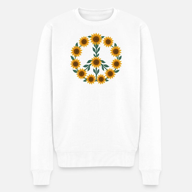 Sonnenblumen-Friedenssymbol-Design - Männer Premium Bio Pullover - Weiß