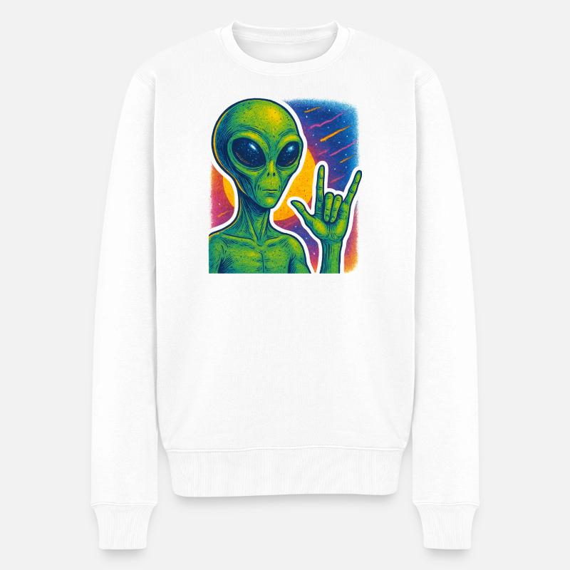 Galaktische Alien-Rock-Hand-Illustration - Männer Premium Bio Pullover - Weiß