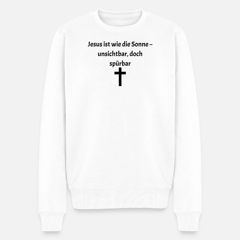 Minimalist Kruzifix Illustration auf Haut - Männer Premium Bio Pullover - Weiß