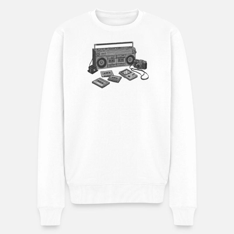 Retro Kassette und Kamera Design - Männer Premium Bio Pullover - Weiß