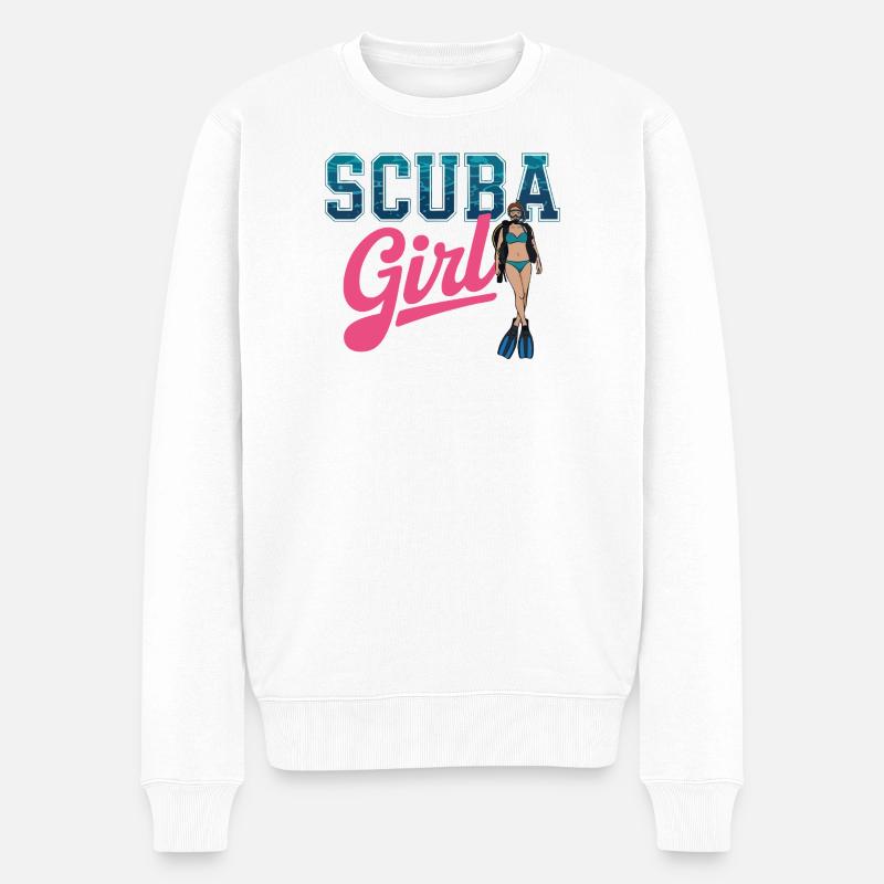 Scuba Girl Tauch-Design - Männer Premium Bio Pullover - Weiß