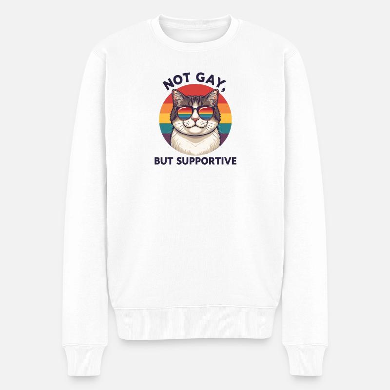 Pas gai, mais solidaire – Cat & Rainbow - Pull Premium bio Homme - blanc