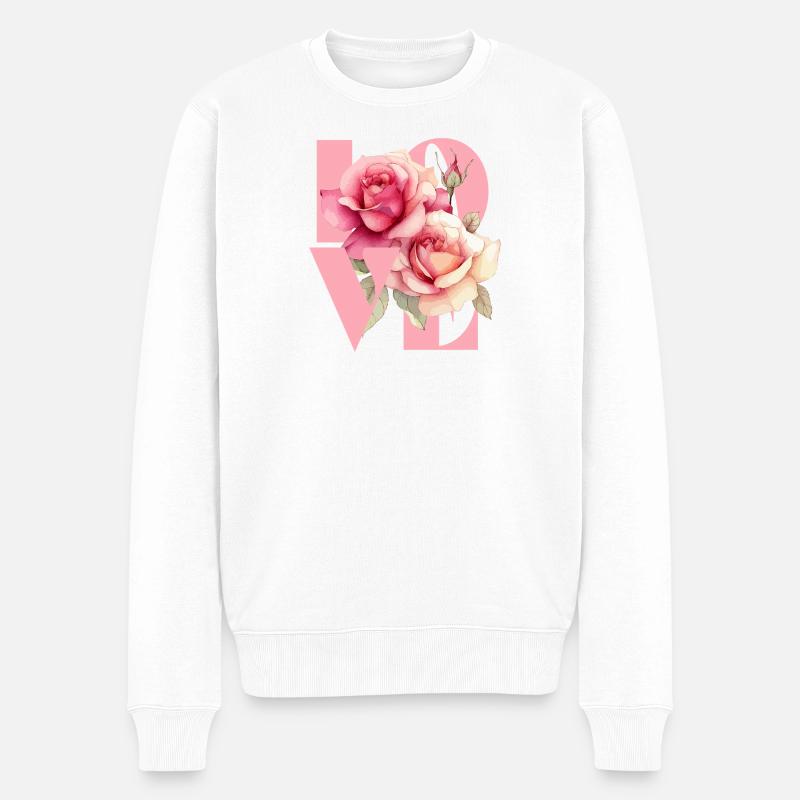 Elegantes rosafarbenes Blumenmuster - Männer Premium Bio Pullover - Weiß