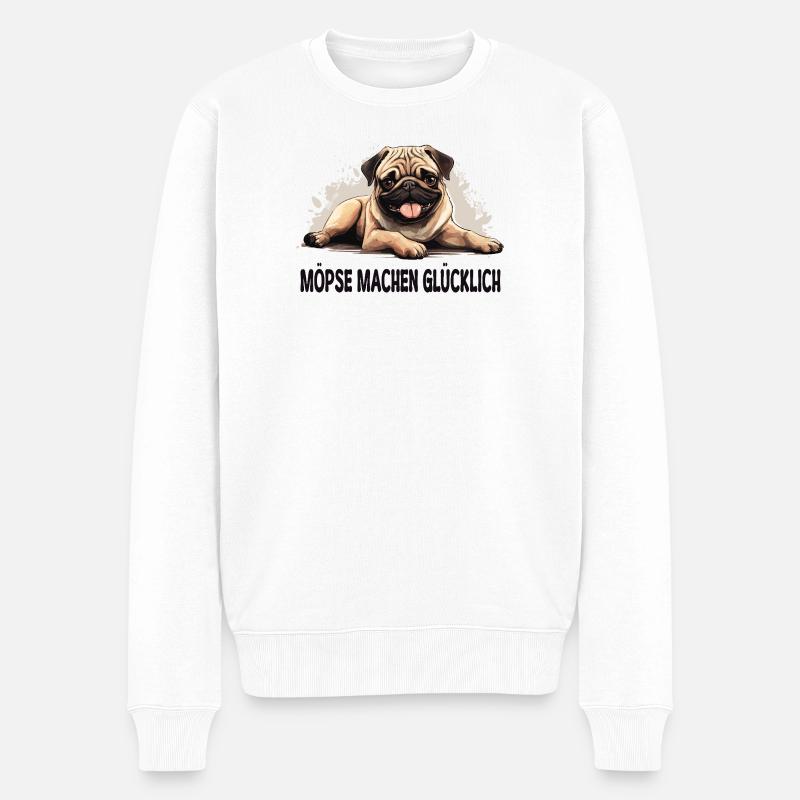 Möpse machen glücklich – Mops Fun Shirt - Männer Premium Bio Pullover - Weiß