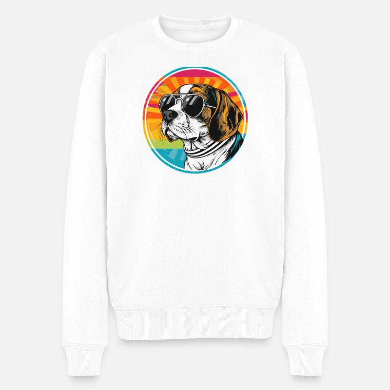 Sommerlicher Hund mit Sonnenbrille - Männer Premium Bio Pullover - Weiß