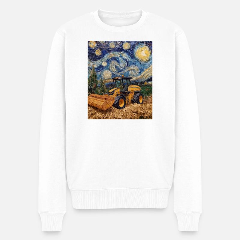 moissonneuse-batteuse fermier style van gogh étoilé - Pull Premium bio Homme - blanc