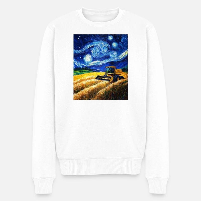 moissonneuse-batteuse fermier style van gogh étoilé - Pull Premium bio Homme - blanc