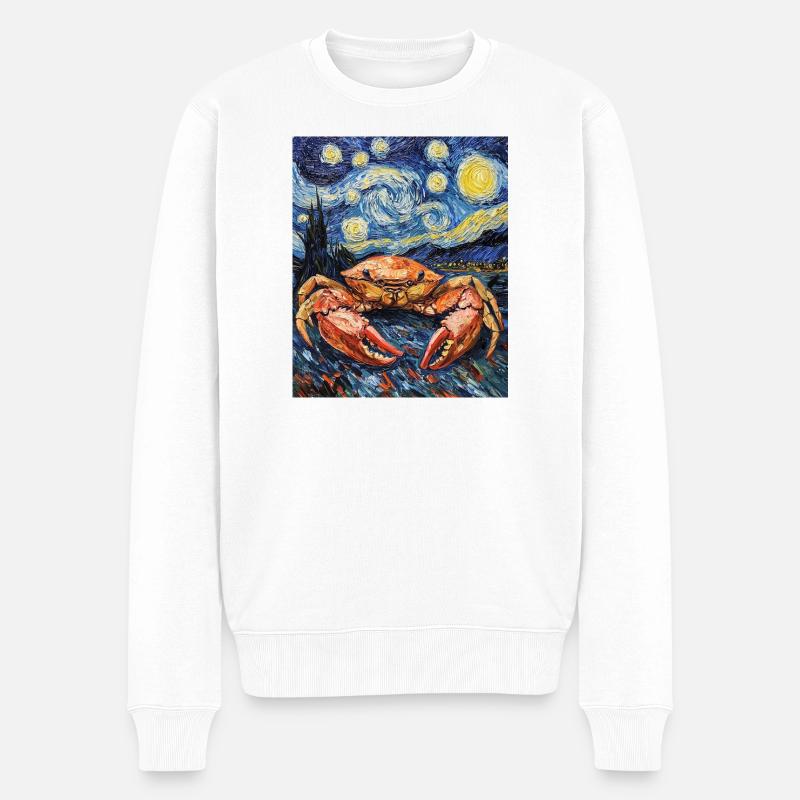 Crabe style Van Gogh étoilé - Pull Premium bio Homme - blanc