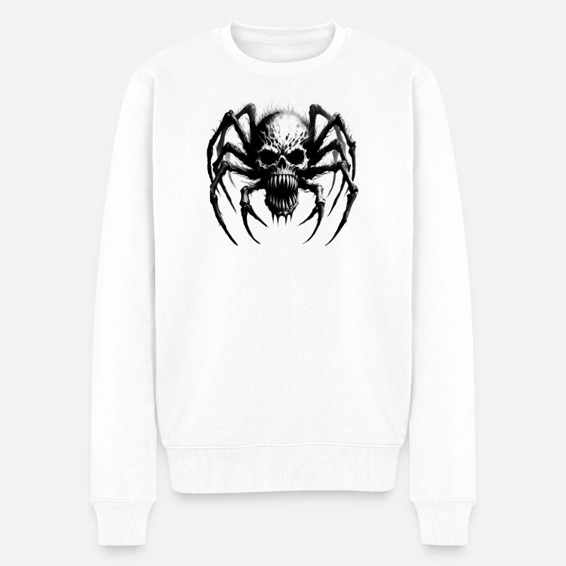 Halloween Monster Spinne Totenkopf - Männer Premium Bio Pullover - Weiß