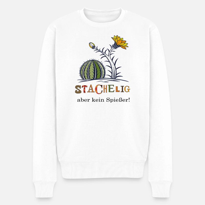 Kaktus mit  Blüte - Männer Premium Bio Pullover - Weiß