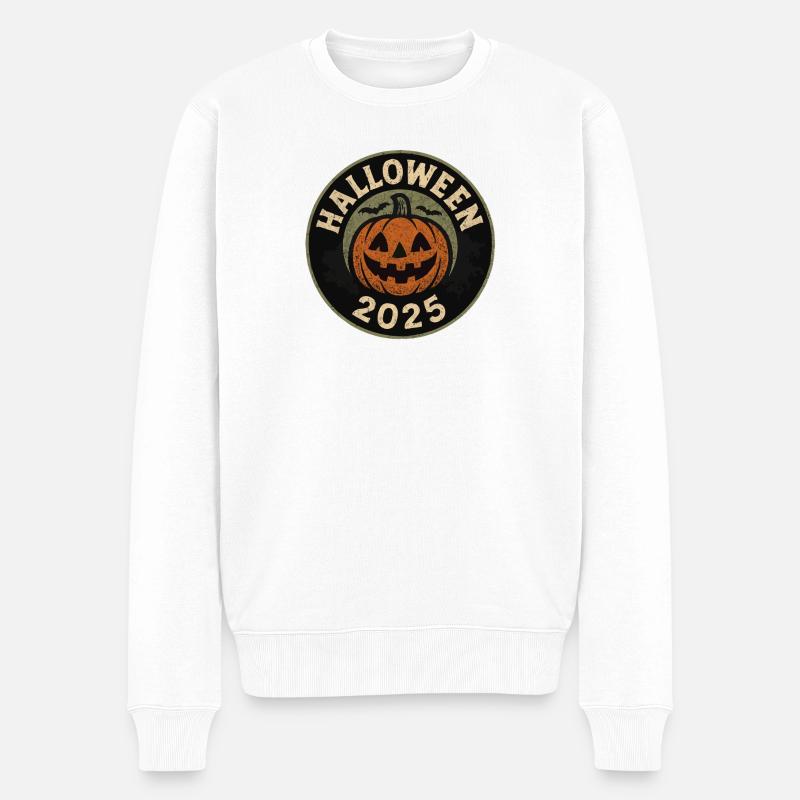 Halloween Kürbis Motiv 2025 - Männer Premium Bio Pullover - Weiß