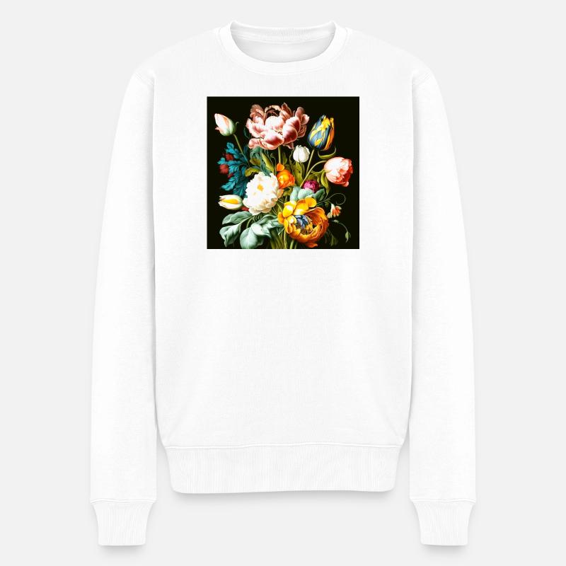 Composition florale texturée sur noir - Pull Premium bio Homme - blanc