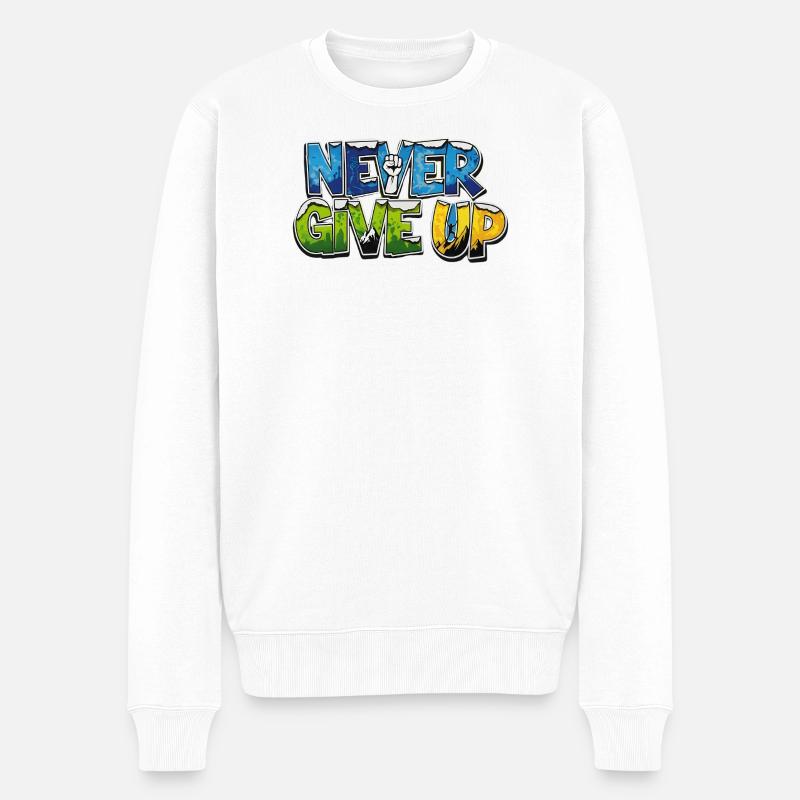 Graffiti Motivationsstil NIEMALS AUFGEBEN - Männer Premium Bio Pullover - Weiß