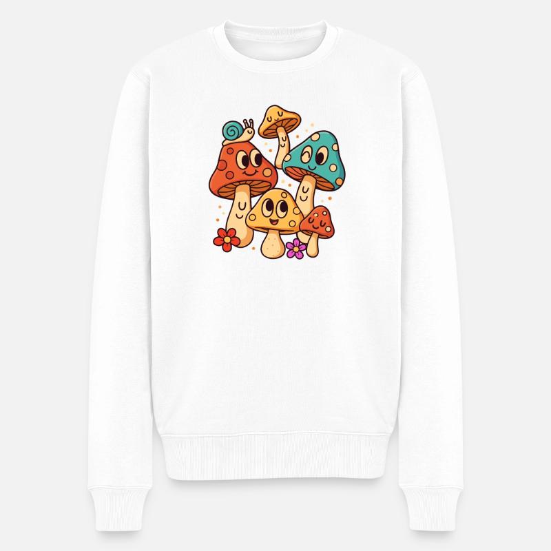 Verspieltes Pilzmotiv mit Schnecke - Männer Premium Bio Pullover - Weiß