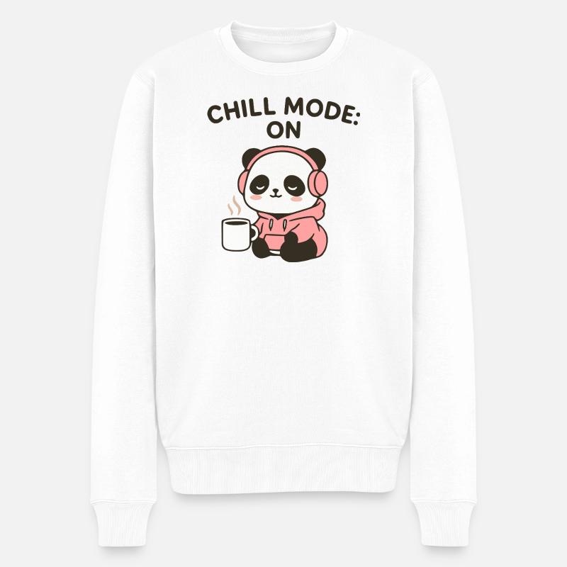 Lofi Panda Hoodie – Chill Mode ON & Cozy Vibes - Männer Premium Bio Pullover - Weiß