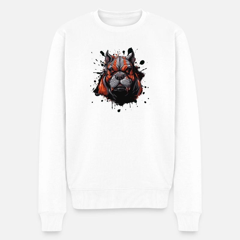 Bulldog Kopf Hund - Männer Premium Bio Pullover - Weiß