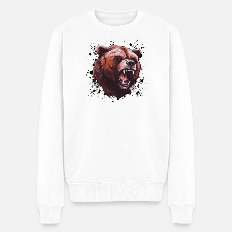 Grizzly Bär Kopf - Männer Premium Bio Pullover - Weiß