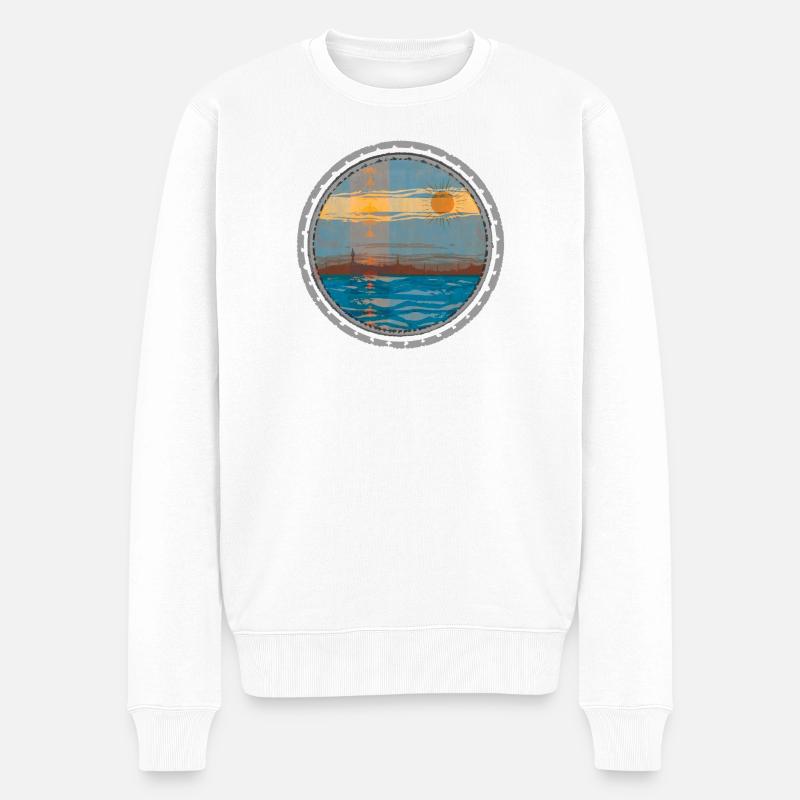 Sonnenuntergang am Wasser - Männer Premium Bio Pullover - Weiß