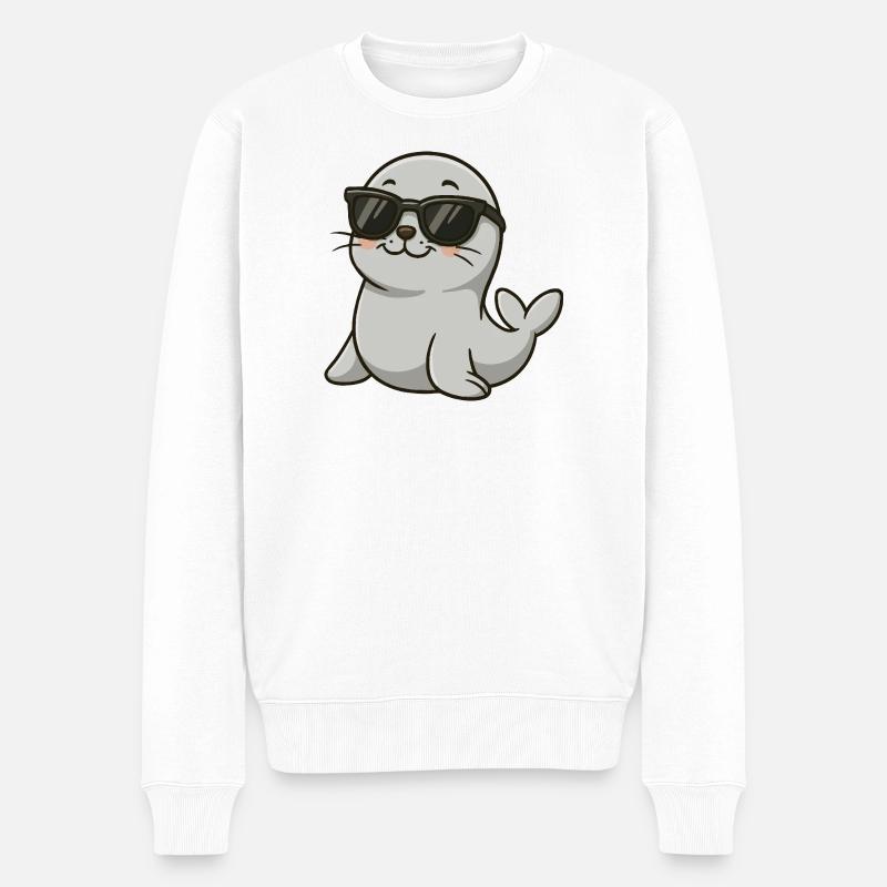 Cool Otter mit Sonnenbrille - Männer Premium Bio Pullover - Weiß
