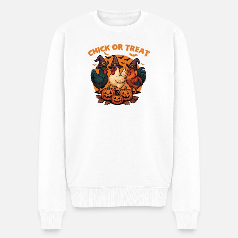 Küken oder Leckerli Gruseliges Halloween-Huhn - Männer Premium Bio Pullover - Weiß