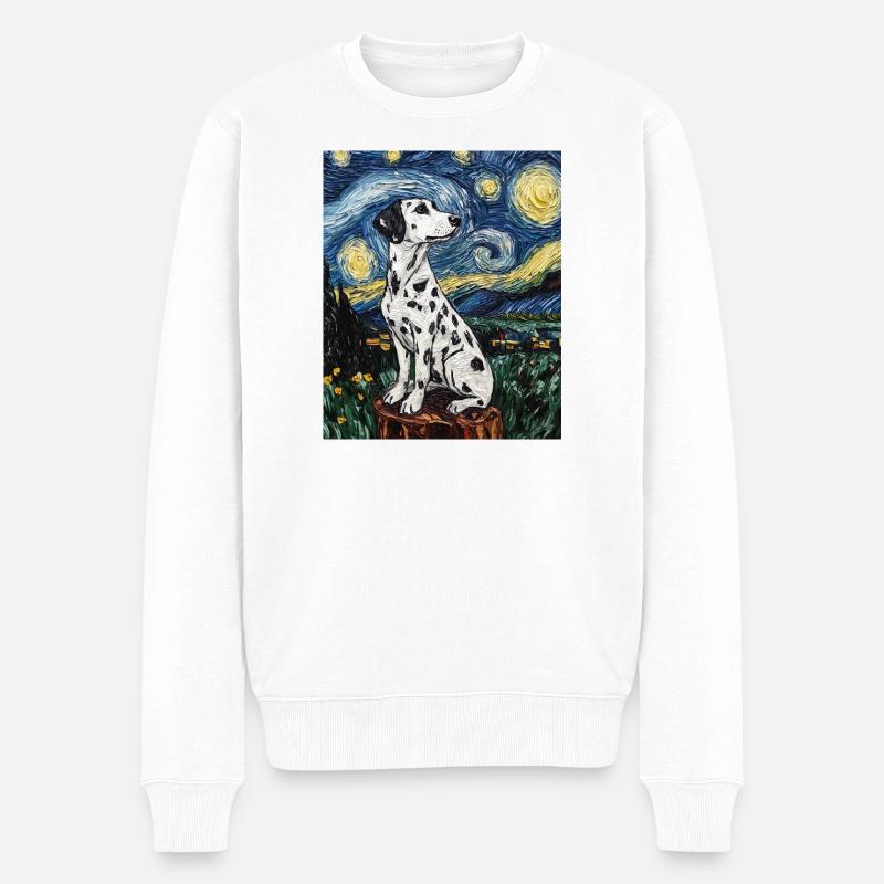 Dalmatiner Hund Van Gogh Style Starry  - Männer Premium Bio Pullover - Weiß