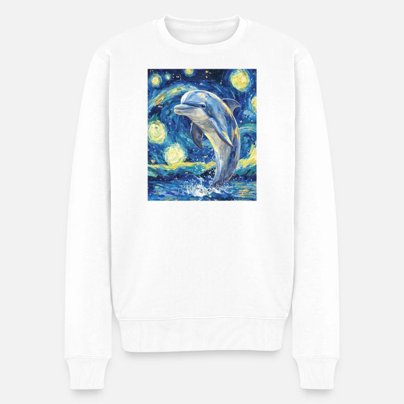 Delfin Van Gogh Style Starry  - Männer Premium Bio Pullover - Weiß