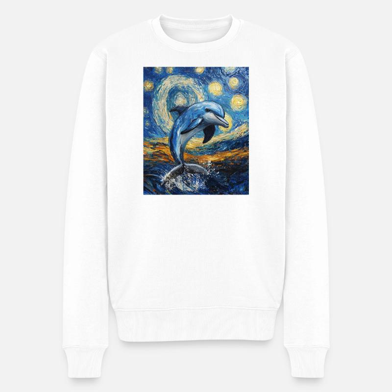 Delfin Van Gogh Style Starry  - Männer Premium Bio Pullover - Weiß