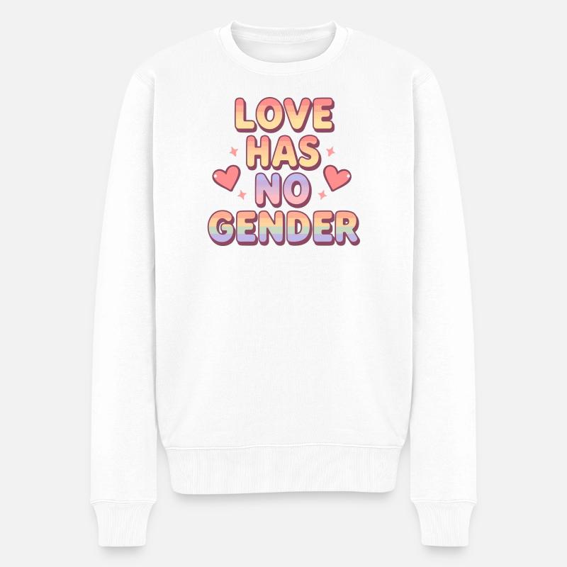 Love Has No Gender – Rainbow Typography Design - Männer Premium Bio Pullover - Weiß