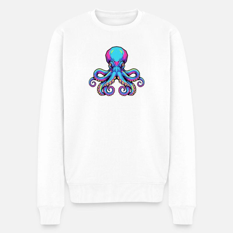 Bunte Oktopus-Illustration mit Neon-Akzenten - Männer Premium Bio Pullover - Weiß