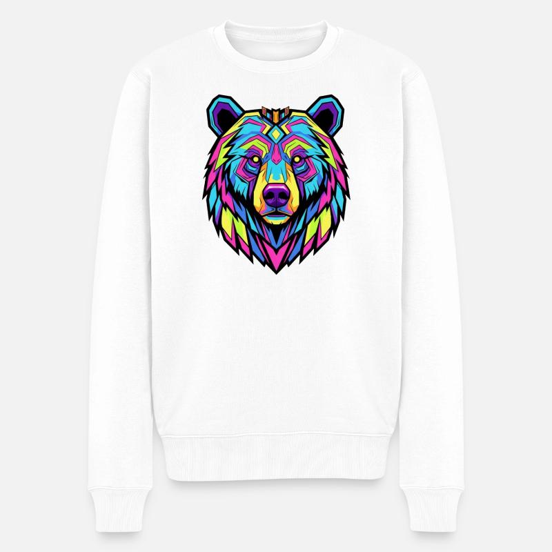 Neon Tribal Bär Illustration - Männer Premium Bio Pullover - Weiß