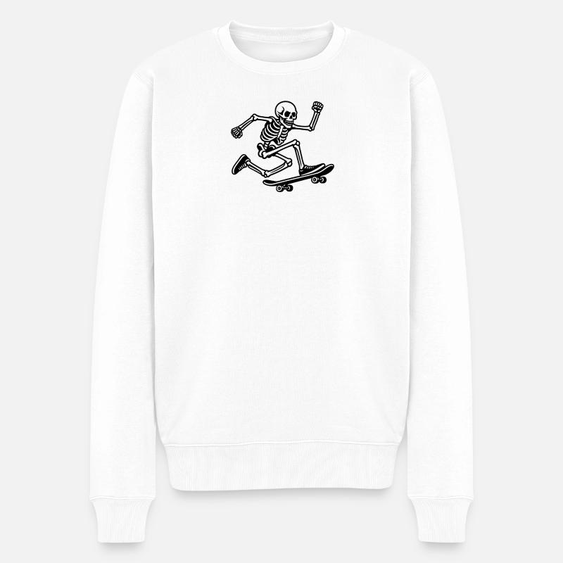 Skateboard-Skelett in Bewegung - Männer Premium Bio Pullover - Weiß